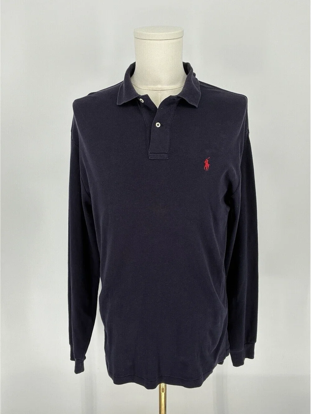 Polo Ralph Lauren Shirt Men Medium M Blue Pony Long Sleeve Navy Red Embroidered
